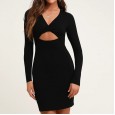 Autumn sexy bag hip elastic khaki long-sleeved slim dress women's new products
