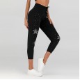 Summer new casual pants women's fashion five-pointed star hot beads stretch nine points pants tide