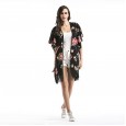 Floral chiffon shirt women's spring and summer mid-length beach chiffon jacket blouse tassel shawl