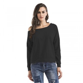 Spring new long-sleeved t-shirt women's sense of off-the-shoulder loose large size women's tops