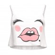 Women's short-sleeved summer eyes and lips print sexy strapless short camisole women