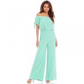 One-shoulder strapless waist waist snow yarn jumpsuit trousers cuffs tied rope jumpsuit female summer goods