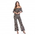 One-shoulder strapless waist waist snow yarn jumpsuit trousers cuffs tied rope jumpsuit female summer goods