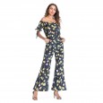 One-shoulder strapless waist waist snow yarn jumpsuit trousers cuffs tied rope jumpsuit female summer goods