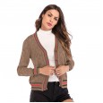 Sweater cardigan women's spring new women's color matching sweater coat plaid long sleeves loose outside
