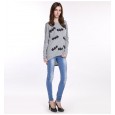 Hot sale bat pattern printed loose t-shirt women's pullover long sleeve ribbed sweater