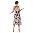 Women's printed fashion suspender dress new backless chiffon skirt