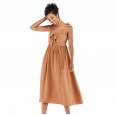 Summer women's lace-up bow strapless strap chiffon dress