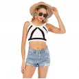 Knitted camisole women's new off-the-shoulder striped short section exposed navel wear sleeveless color matching top