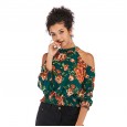 Spring and summer new printed tops street hipsters pullover sexy strapless slim chiffon shirt women