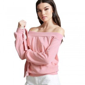 Women's t-shirt spring new sexy word collar long-sleeved t-shirt women's tops