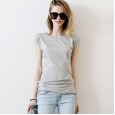 Spring and summer new women's simple backless t-shirt slim short-sleeved solid color bottoming shirt