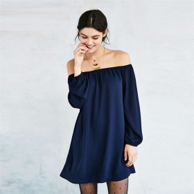 Spring hot sale word collar sexy big swing skirt in the sleeves loose solid color off-the-shoulder dress women