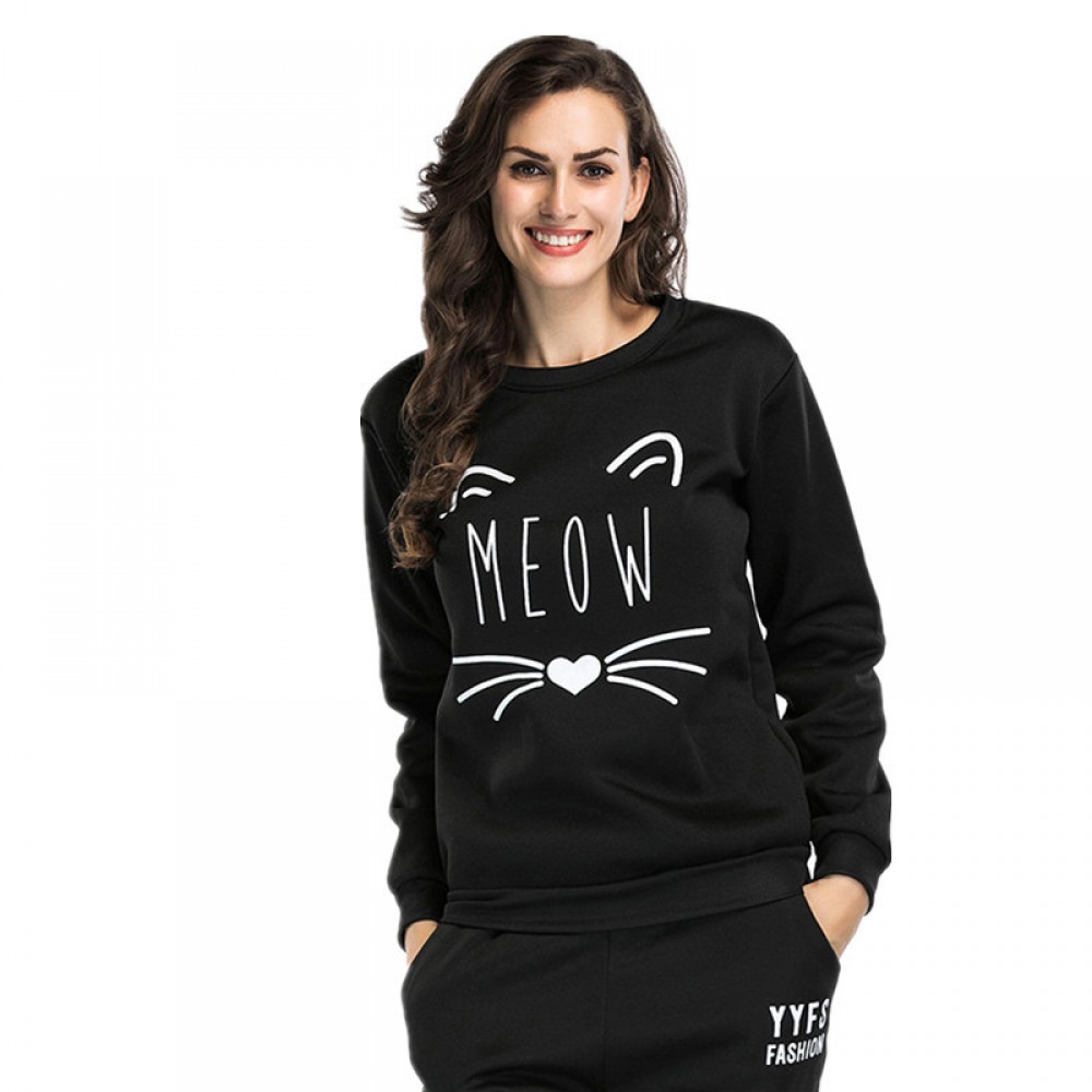 Autumn and winter new hooded sweater women's long-sleeved cat ears letter printed large size shirt