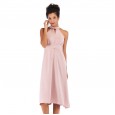 Summer pink hanging neck straps waist dress dress cutout long skirt