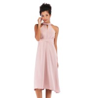 Summer pink hanging neck straps waist dress dress cutout long skirt