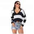 Autumn new sweater women wave side V-neck stripe loose sweater women