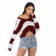 Autumn new sweater women wave side V-neck stripe loose sweater women