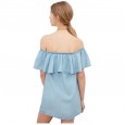 Summer women's ruffled word collar strapless sexy strap dress women