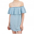 Summer women's ruffled word collar strapless sexy strap dress women