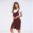 Women's Strap Skirt Button Decoration Mid-length Knit Sling Dress Summer New