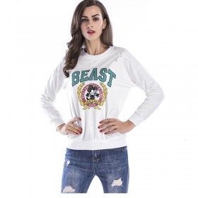 Sweater women's new round neck hole print casual loose large size women's shirt