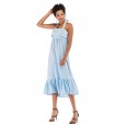 Women's solid color hanging neck ruffled skirt fashion temperament halter mid-length dress