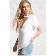 New trend sexy low-cut T-shirt women's summer loose loose thin solid color short-sleeved top