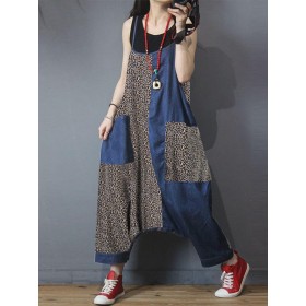 Leopard Print Patchwork Loose Causal Harem Jumpsuit - 3XL Black 