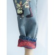 Women Patchwork Cartoon Loose Elastic Waist Denim Jeans - Blue 8 