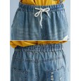 Women Patchwork Cartoon Loose Elastic Waist Denim Jeans - Blue 8 