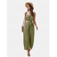 Straps Causal Tie Waist Solid Color Loose Jumpsuit For Women -  Yellow XL 
