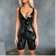 Hot sale women PU leather deep V jumpsuit sexy jumpsuit 8254