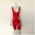 Hot sale women PU leather deep V jumpsuit sexy jumpsuit 8254