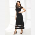 Hot sale women's round neck short sleeve mesh perspective solid color dress