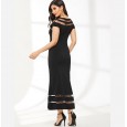 Hot sale women's round neck short sleeve mesh perspective solid color dress