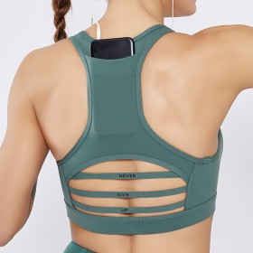 New back pocket sports bra shockproof horizontal stripe mesh splicing sports underwear yoga suit