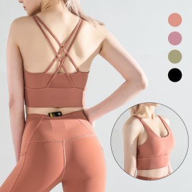 New Yoga Bra Female Cross Sling Beautiful Back Sports Vest Running Fitness Quick Dry Gathering Bra