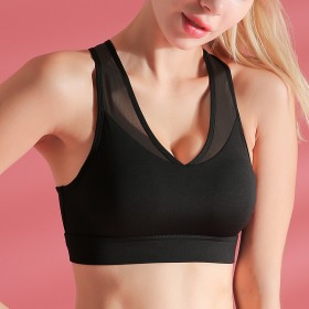 New sports mesh splicing sports underwear beautiful back running gathered gathered mesh breathable sports bra