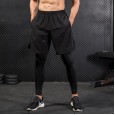 Men's leggings fake two pieces fitness exercise running training leisure elastic quick-drying trousers 7010