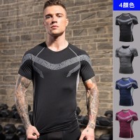 Men's printed fitness short-sleeved training running sportswear breathable high elastic quick-drying tight T-shirt top 9