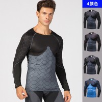 Men's printed stitching long-sleeved fitness running sportswear perspiration quick-drying breathable high elastic tight top 40
