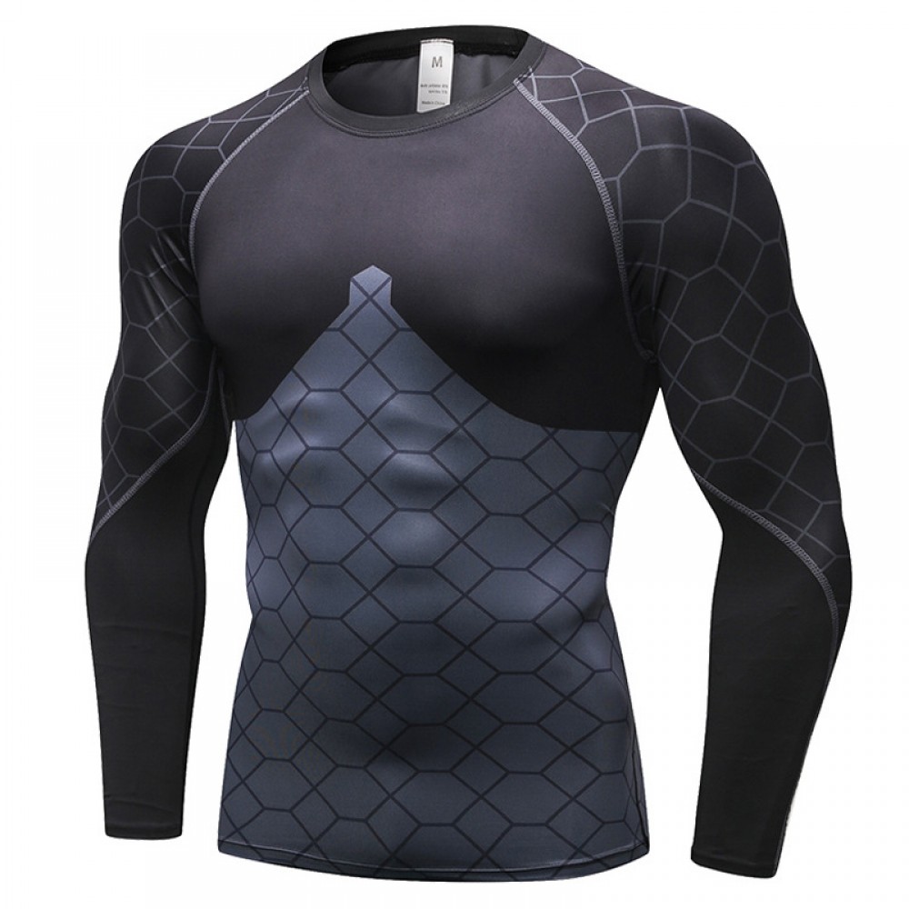 Men's printed stitching long-sleeved fitness running sportswear perspiration quick-drying breathable high elastic tight top 40