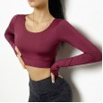 New beautiful back long-sleeved fitness clothes running quick-drying sports T-shirt with chest pad sexy tight yoga top autumn
