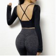 New beautiful back long-sleeved fitness clothes running quick-drying sports T-shirt with chest pad sexy tight yoga top autumn