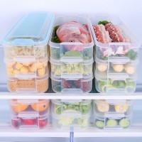 Plastic multi-layer strip food storage box seafood storage box kitchen refrigerator rectangular frozen storage box with lid