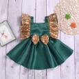 Children's clothing girl temperament sleeveless flower army green dress