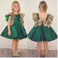 Children's clothing girl temperament sleeveless flower army green dress