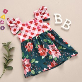 Children's Wear Summer Children's Skirt Girls' Dress Flying Sleeve Plaid Flower Children's Skirt