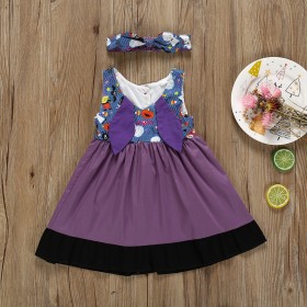 Summer new children's sleeveless purple bow dress